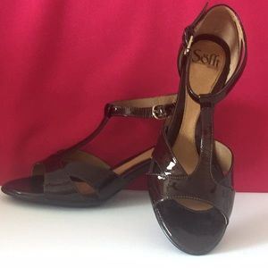 Brown patent heels by SOFFT